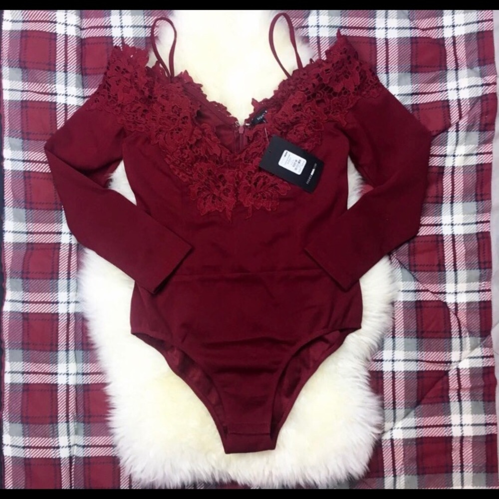 NWT Fashion Nova Red Lace Bodysuit